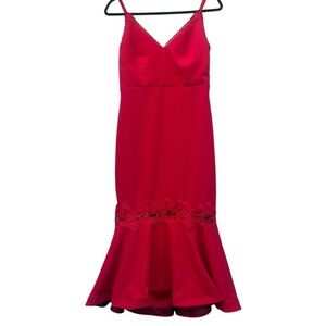 Bisou Bisou Michele Bohbot Red Lace Mermaid Midi Dress Size 6